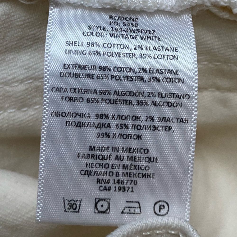 Re/Done Button Fly Creamy White Jeans Raw Ankle Womens Size 25 - Picture 9 of 10